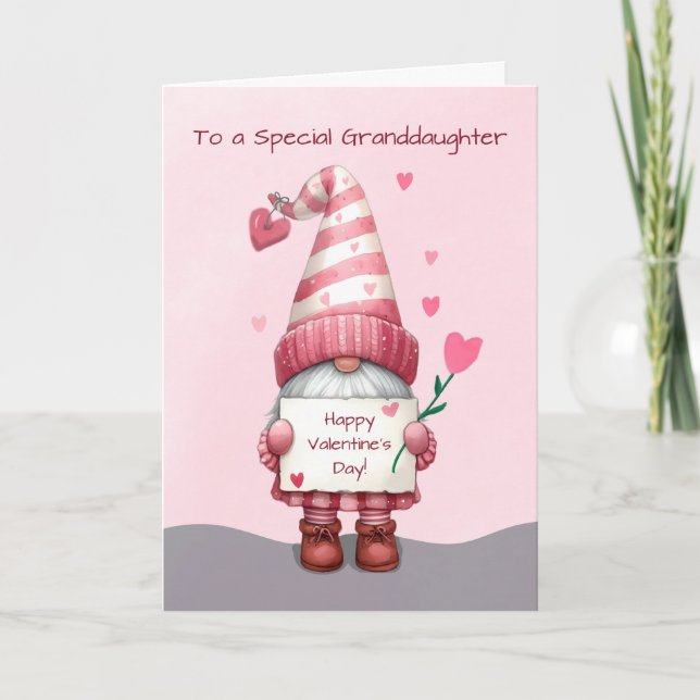 Großtochter Valentinstag Gnome mit Herz Karte (Vorderseite)