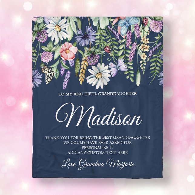 Großtochter-Wildblumen Personalisiert Fleecedecke (Granddaughter Wildflowers Personalized Fleece Blanket
)