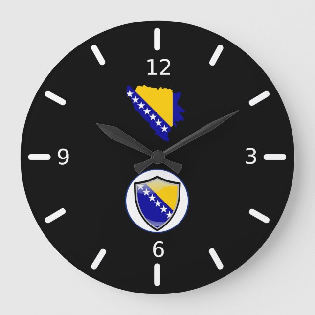 Großuhr unter bosnischer Flagge Große Wanduhr (Vorderseite)