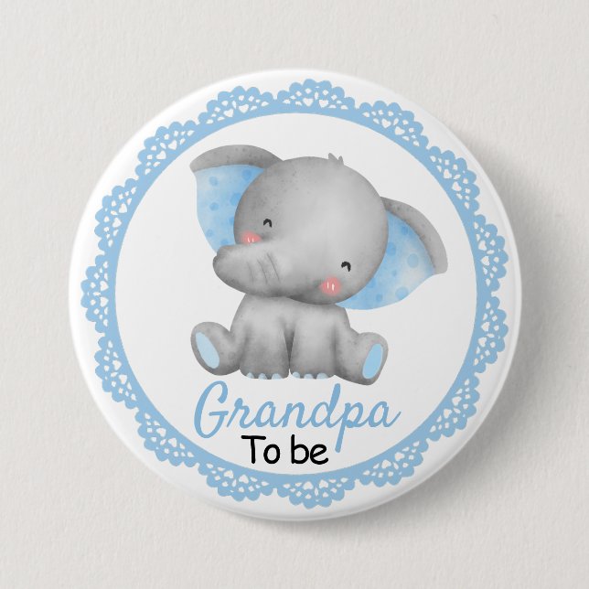 Großvater als Großvater Kinderdusche Elefant Button (Vorderseite)
