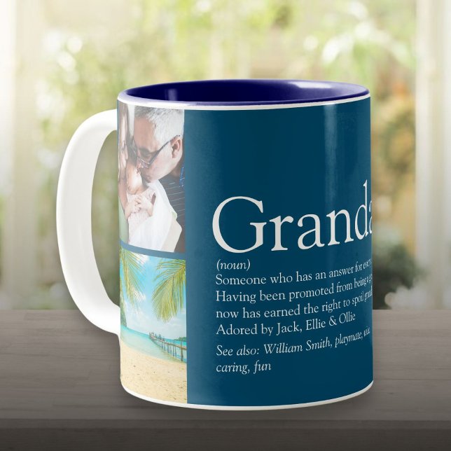 Großvater, Großvater, Papa Definition 4 FotoCollag Zweifarbige Tasse (Grandpa, Grandad, Papa Definition 4 Photo Collage Two-Tone Coffee Mug)