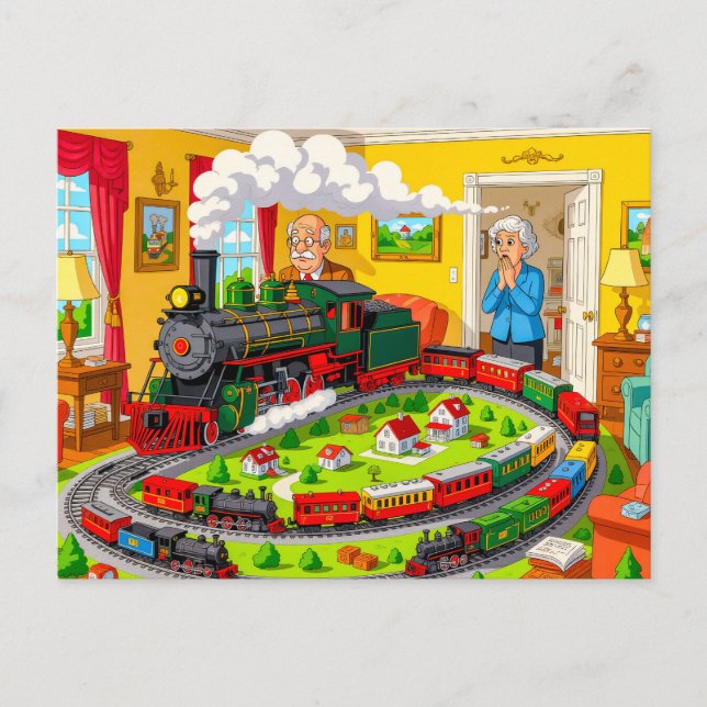 Großvater mit Dampfzug, Großraumbahn Feiertagspostkarte (Vorderseite)