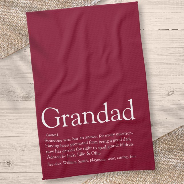 Großvater Papa Definition Spaß Burgund Geschirrtuch (Grandpa Grandad Papa Definition Fun Burgundy Kitchen Towel)