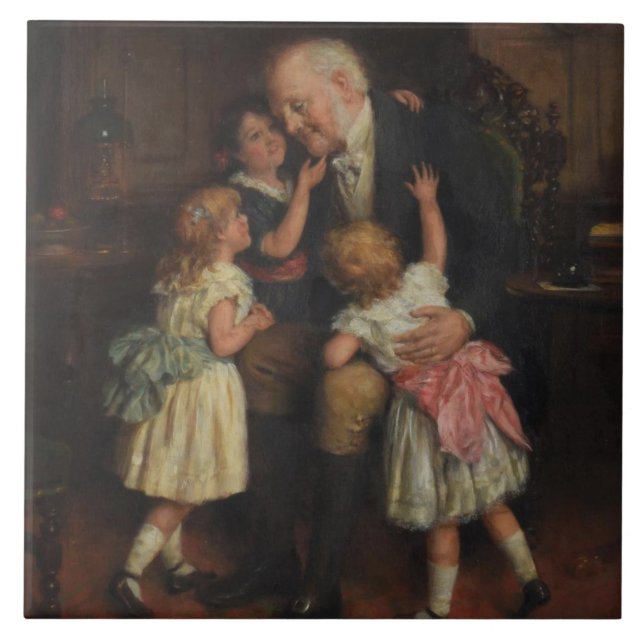 Großvater und Großtöchter (von Joseph Clark) Fliese (Vorderseite)
