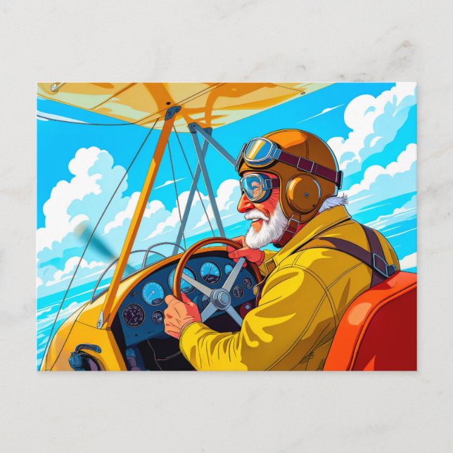 Großvater unter einem Flugzeug Feiertagspostkarte (Vorderseite)