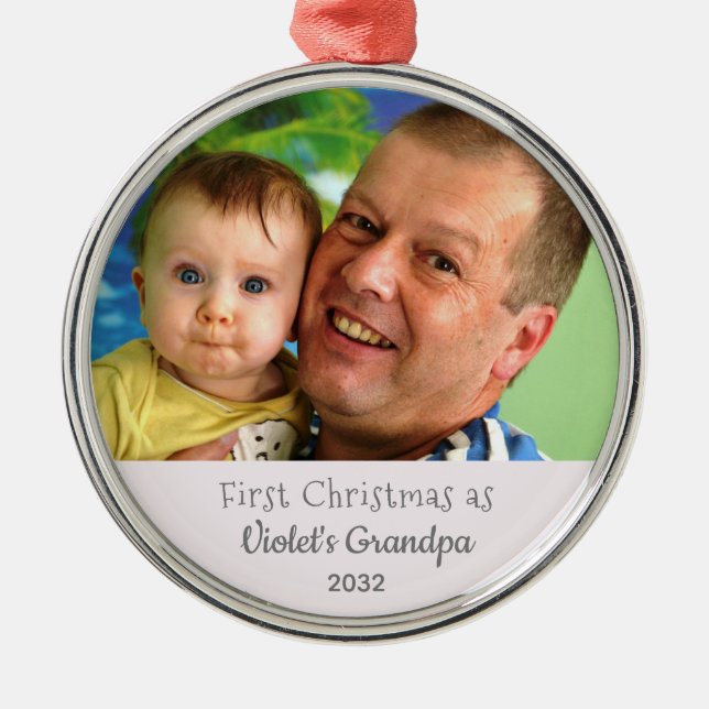 Großvaters 1. Weihnachts-Personalisierte Foto Name Ornament Aus Metall (Vorne)
