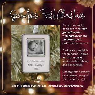 Großvaters 1. Weihnachts-Personalisierte Foto Name Rahmen-Ornament Silber