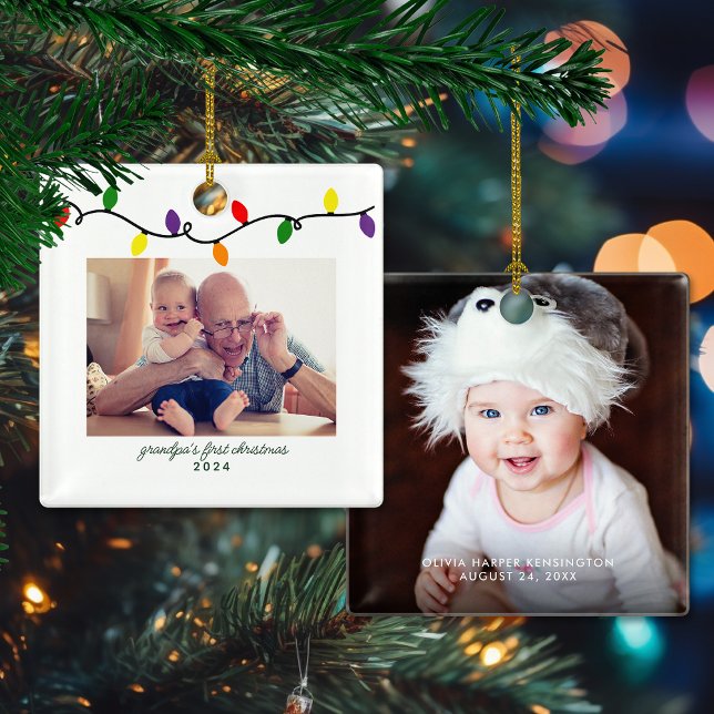 Großvaters erste Weihnachtsbäckereien Keramikornament (Grandpa's First Christmas Colorful Christmas Bulbs Ceramic Ornament)