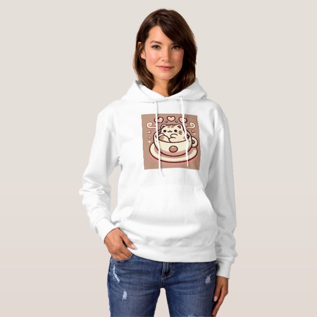 Großzügige Cat & Coffee-Niedliche Kawaii Kitty im  Hoodie (Vorne ganz)