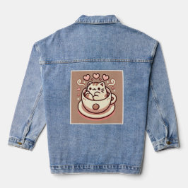 Großzügige Cat & Coffee-Niedliche Kawaii Kitty im Jeansjacke