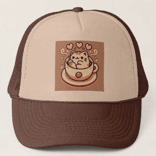Großzügige Cat & Coffee-Niedliche Kawaii Kitty im Truckerkappe