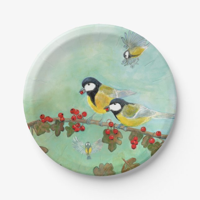 Großzügige Vogelarten und Rote Berries aus dem Haw Pappteller (Vorderseite)