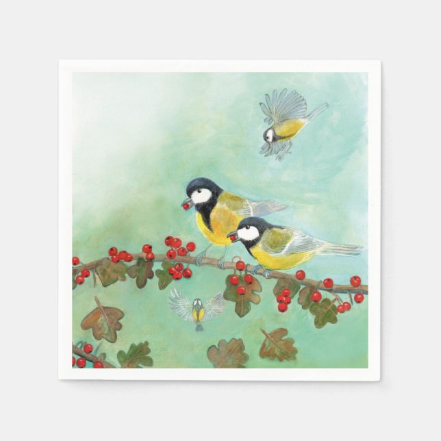 Großzügige Vogelarten und Rote Berries aus dem Haw Serviette (Vorderseite)