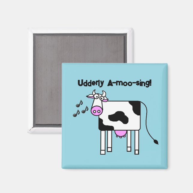 Großzügiges A-moo-singendes Kuh Pun Cartoon Design Magnet (Vorderseite/Rückseite)