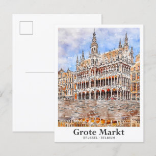 Grote Markt Brussel Belgien Reisen Wasserfarbe Postkarte