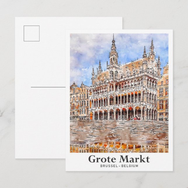 Grote Markt Brussel Belgien Reisen Wasserfarbe Postkarte (Vorne/Hinten)