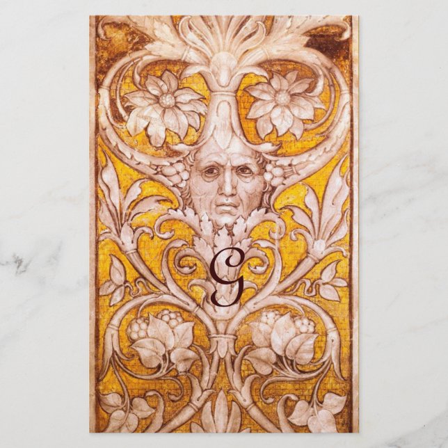 GROTESQUE GESICHT MIT GOLD FLORAL PARCHMENT MONOGR BRIEFPAPIER (Vorderseite)