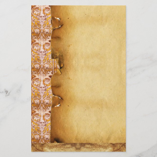 GROTESQUE GESICHT MIT GOLDWEISSEN FLORALPARKPLÄTZE BRIEFPAPIER (Vorderseite)