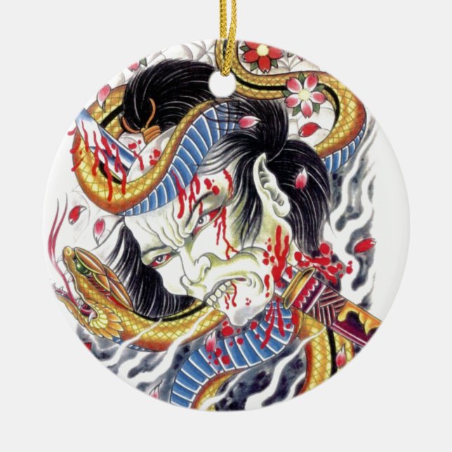 Grotesque & Snake Tattoo Design Keramik Ornament (Vorne)
