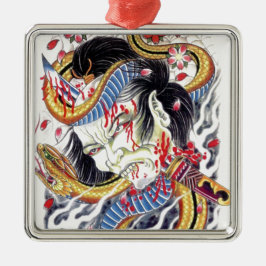 Grotesque & Snake Tattoo Design Silbernes Ornament