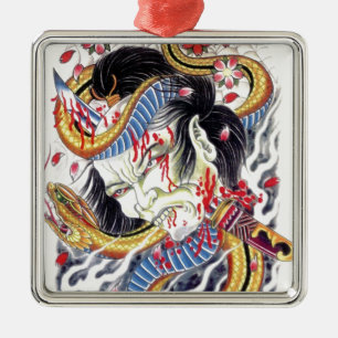 Grotesque & Snake Tattoo Design Silbernes Ornament