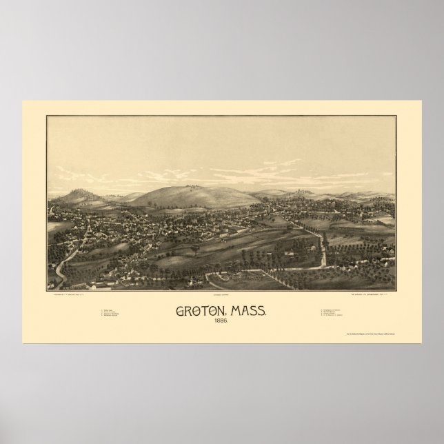 Groton, MA Panoramic Karte - 1886 Poster (Vorne)