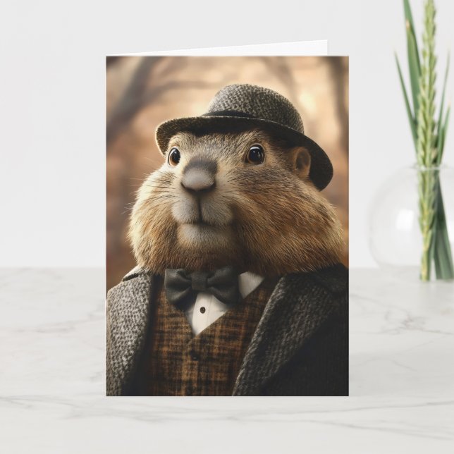 Groundhof Funny Gentleman Feiertagskarte (Vorderseite)