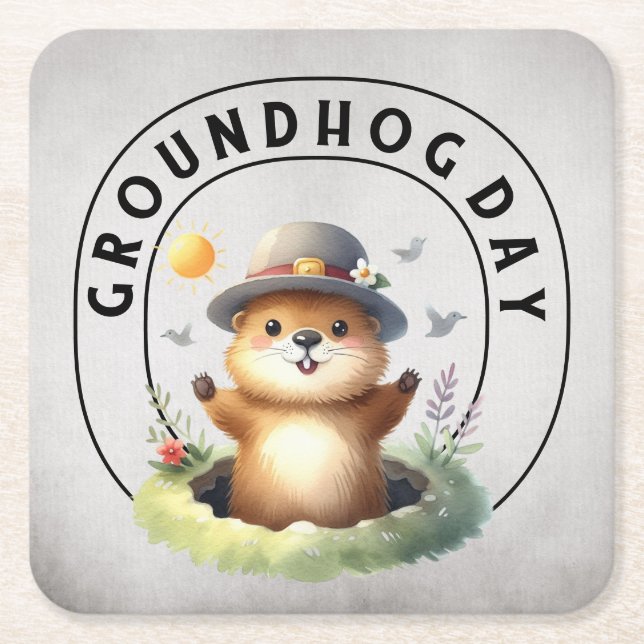 Groundhog day 22 February  Rechteckiger Pappuntersetzer (Vorderseite)