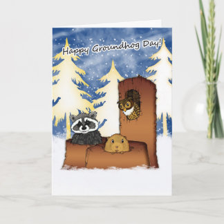 Groundhog Day Card - Groundog, Racoon, Schale Karte