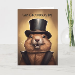 Groundhog Day Grußkarte mit Niedlichem Groundhog w Feiertagskarte