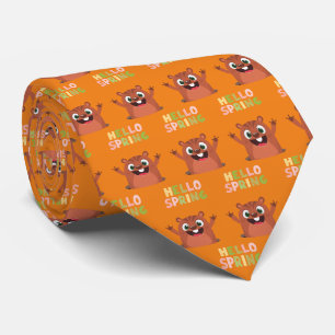 Groundhog Day Hello Spring Funny Orange Krawatte