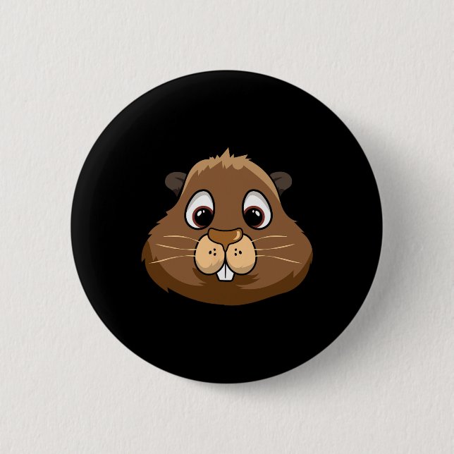 Groundhog Day Rodent Head Gesicht Kostüm Niedlich  Button (Vorderseite)
