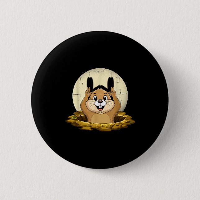 Groundhog Shadow Funny Puppet Happy Groundhog Day  Button (Vorderseite)