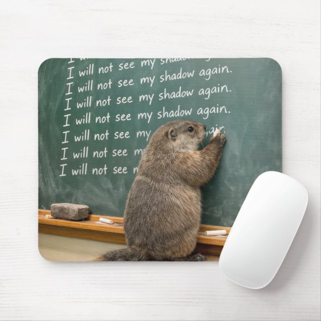 Groundhog Writing Lines on a Green Chalkboard Mousepad (Mit Mouse)
