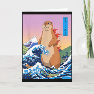 Groundhogzilla Lustige Japanische Große Welle Anim Karte