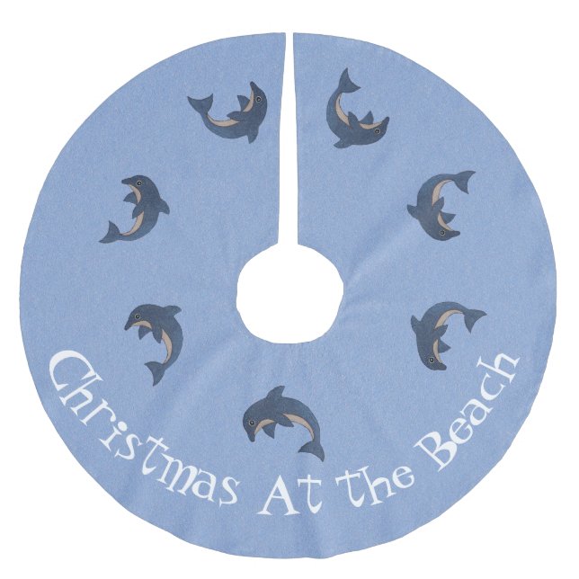 Group Blue White Jumping Delphine Weihnachten Polyester Weihnachtsbaumdecke (Vorderseite)
