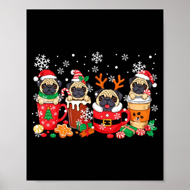 Group Santa Reindeer Pugs In Coffee C Christmas  Poster (Vorne)