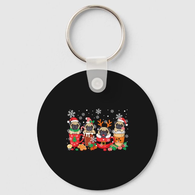 Group Santa Reindeer Pugs In Coffee C Christmas  Schlüsselanhänger (Vorderseite)