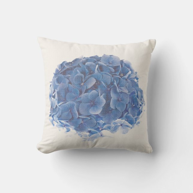 Groupe rond bleu d'hortensia sur le coussin blanc (Recto)