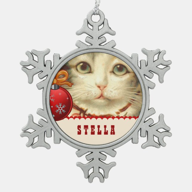 GROUPON Foto-Haustier-Katze mit individuellem Schneeflocken Zinn-Ornament (Vorderseite)