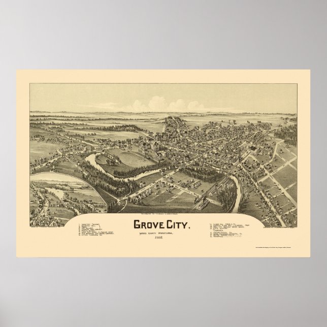 Grove City, PA Panorama Karte - 1901 Poster (Vorne)
