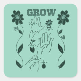 Grow - ASL-Design Quadratischer Aufkleber