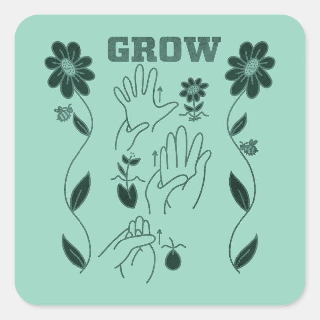 Grow - ASL-Design Quadratischer Aufkleber (Vorderseite)