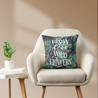 Grow Free Wild Blume Boho Quote Cactus Kissen