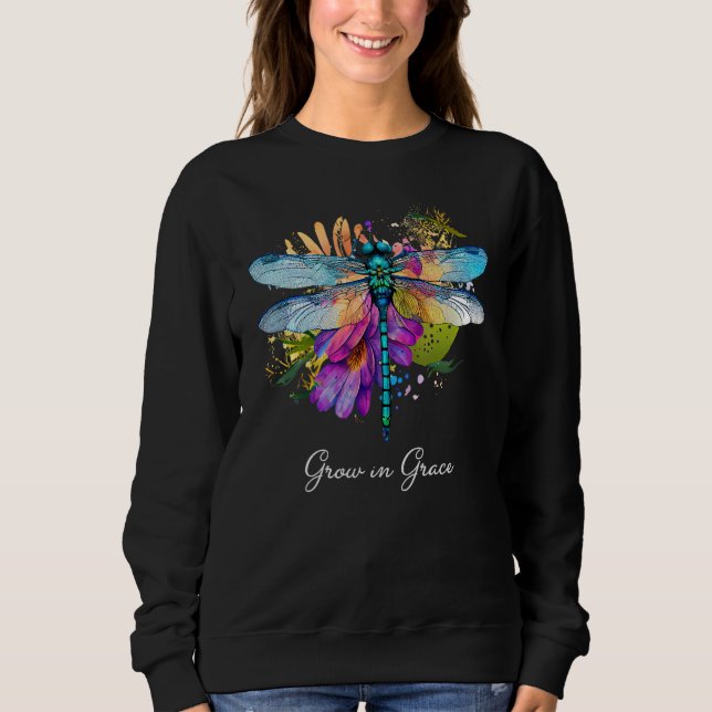 Grow in Grace Floral Dragonfly Christian Summer Sweatshirt (Vorderseite)