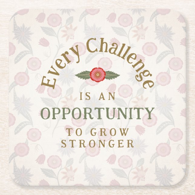 "Grow Stronger" Affirmation Rechteckiger Pappuntersetzer (Vorderseite)