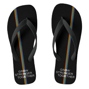 Grow Stronger Rainbow Strip Black Flip Flops
