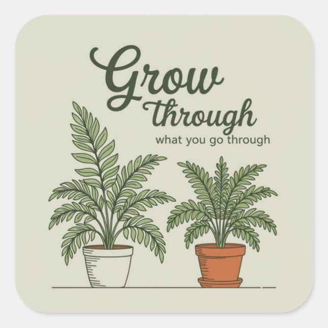Grow through what you go through  quadratischer aufkleber (Vorderseite)