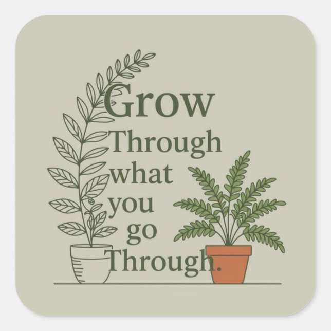 Grow through what you go through  quadratischer aufkleber (Vorderseite)