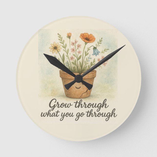 Grow Through What You Go Through Runde Wanduhr (Vorderseite)